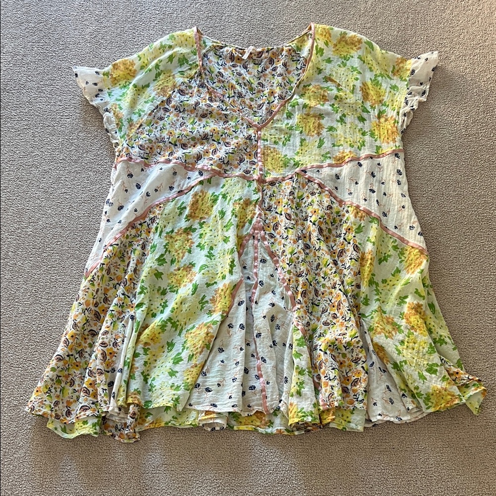 Free People - Wildflower Patchwork Cotton Mini Dress / Tunic Top - Size Large